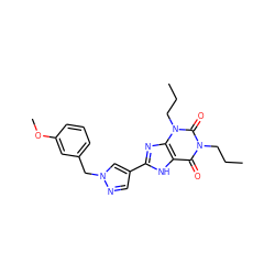 CCCn1c(=O)c2[nH]c(-c3cnn(Cc4cccc(OC)c4)c3)nc2n(CCC)c1=O ZINC000036124068