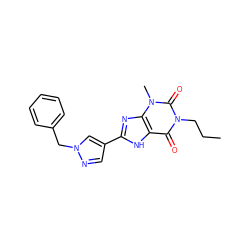 CCCn1c(=O)c2[nH]c(-c3cnn(Cc4ccccc4)c3)nc2n(C)c1=O ZINC000029056046