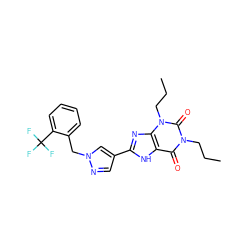 CCCn1c(=O)c2[nH]c(-c3cnn(Cc4ccccc4C(F)(F)F)c3)nc2n(CCC)c1=O ZINC000035935128