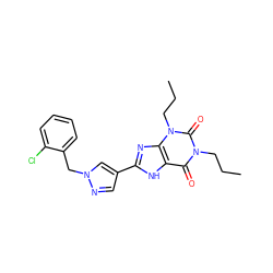 CCCn1c(=O)c2[nH]c(-c3cnn(Cc4ccccc4Cl)c3)nc2n(CCC)c1=O ZINC000036124083