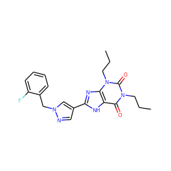 CCCn1c(=O)c2[nH]c(-c3cnn(Cc4ccccc4F)c3)nc2n(CCC)c1=O ZINC000035878945