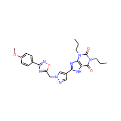 CCCn1c(=O)c2[nH]c(-c3cnn(Cc4nc(-c5ccc(OC)cc5)no4)c3)nc2n(CCC)c1=O ZINC000028564110