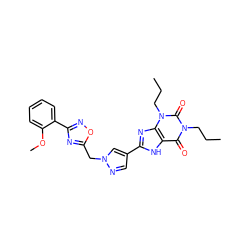 CCCn1c(=O)c2[nH]c(-c3cnn(Cc4nc(-c5ccccc5OC)no4)c3)nc2n(CCC)c1=O ZINC000028564108