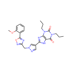 CCCn1c(=O)c2[nH]c(-c3cnn(Cc4noc(-c5ccccc5OC)n4)c3)nc2n(CCC)c1=O ZINC000028564224