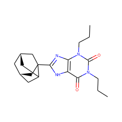 CCCn1c(=O)c2[nH]c(C34C[C@@H]5CC3C[C@H](C5)C4)nc2n(CCC)c1=O ZINC000100100396