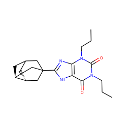 CCCn1c(=O)c2[nH]c(C34CC5C[C@@H](C3)[C@@H](C5)C4)nc2n(CCC)c1=O ZINC000038149751