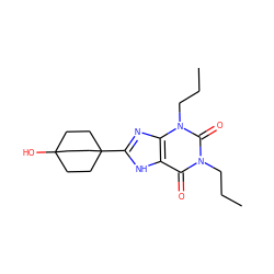 CCCn1c(=O)c2[nH]c(C34CCC(O)(CC3)CC4)nc2n(CCC)c1=O ZINC000036273965