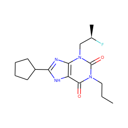 CCCn1c(=O)c2[nH]c(C3CCCC3)nc2n(C[C@@H](C)F)c1=O ZINC000013778207