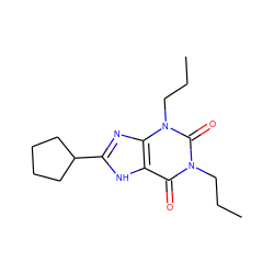 CCCn1c(=O)c2[nH]c(C3CCCC3)nc2n(CCC)c1=O ZINC000003977757