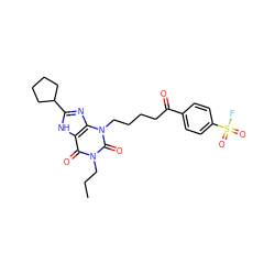 CCCn1c(=O)c2[nH]c(C3CCCC3)nc2n(CCCCC(=O)c2ccc(S(=O)(=O)F)cc2)c1=O ZINC000036123974