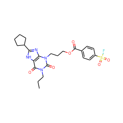 CCCn1c(=O)c2[nH]c(C3CCCC3)nc2n(CCCOC(=O)c2ccc(S(=O)(=O)F)cc2)c1=O ZINC000008034243