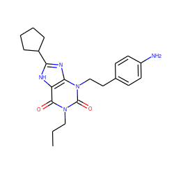 CCCn1c(=O)c2[nH]c(C3CCCC3)nc2n(CCc2ccc(N)cc2)c1=O ZINC000013832607