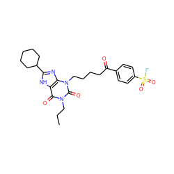 CCCn1c(=O)c2[nH]c(C3CCCCC3)nc2n(CCCCC(=O)c2ccc(S(=O)(=O)F)cc2)c1=O ZINC000036123971