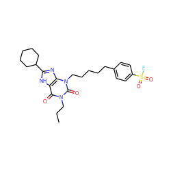 CCCn1c(=O)c2[nH]c(C3CCCCC3)nc2n(CCCCCc2ccc(S(=O)(=O)F)cc2)c1=O ZINC000036123980