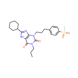 CCCn1c(=O)c2[nH]c(C3CCCCC3)nc2n(CCCc2ccc(S(=O)(=O)F)cc2)c1=O ZINC000036123977