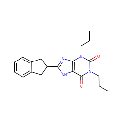 CCCn1c(=O)c2[nH]c(C3Cc4ccccc4C3)nc2n(CCC)c1=O ZINC000012405519