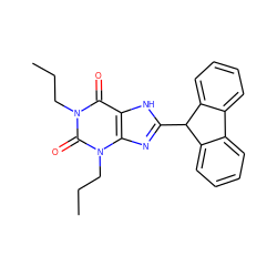 CCCn1c(=O)c2[nH]c(C3c4ccccc4-c4ccccc43)nc2n(CCC)c1=O ZINC000012405319