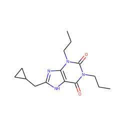 CCCn1c(=O)c2[nH]c(CC3CC3)nc2n(CCC)c1=O ZINC000012405334