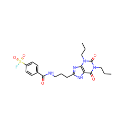 CCCn1c(=O)c2[nH]c(CCCNC(=O)c3ccc(S(=O)(=O)F)cc3)nc2n(CCC)c1=O ZINC000012405656