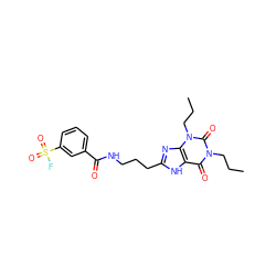 CCCn1c(=O)c2[nH]c(CCCNC(=O)c3cccc(S(=O)(=O)F)c3)nc2n(CCC)c1=O ZINC000012405652