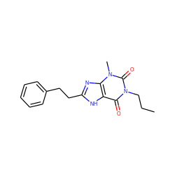 CCCn1c(=O)c2[nH]c(CCc3ccccc3)nc2n(C)c1=O ZINC000013821385