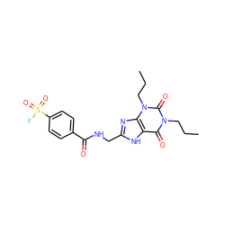 CCCn1c(=O)c2[nH]c(CNC(=O)c3ccc(S(=O)(=O)F)cc3)nc2n(CCC)c1=O ZINC000012405654