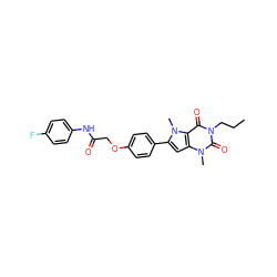 CCCn1c(=O)c2c(cc(-c3ccc(OCC(=O)Nc4ccc(F)cc4)cc3)n2C)n(C)c1=O ZINC000053313258