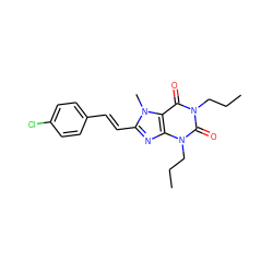 CCCn1c(=O)c2c(nc(/C=C/c3ccc(Cl)cc3)n2C)n(CCC)c1=O ZINC000012405393