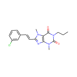 CCCn1c(=O)c2c(nc(/C=C/c3cccc(Cl)c3)n2C)n(C)c1=O ZINC000013776415