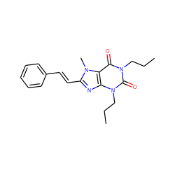 CCCn1c(=O)c2c(nc(/C=C/c3ccccc3)n2C)n(CCC)c1=O ZINC000012405378