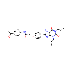 CCCn1c(=O)c2c(nc(-c3ccc(OCC(=O)Nc4ccc(C(C)=O)cc4)cc3)n2C)n(CCC)c1=O ZINC000045353288