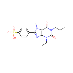 CCCn1c(=O)c2c(nc(-c3ccc(S(=O)(=O)O)cc3)n2C)n(CCC)c1=O ZINC000028236038