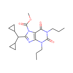 CCCn1c(=O)c2c(nc(C(C3CC3)C3CC3)n2C(=O)OC)n(CCC)c1=O ZINC000012405432