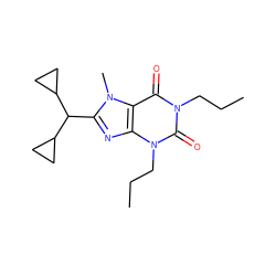 CCCn1c(=O)c2c(nc(C(C3CC3)C3CC3)n2C)n(CCC)c1=O ZINC000000004637