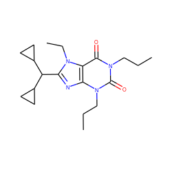 CCCn1c(=O)c2c(nc(C(C3CC3)C3CC3)n2CC)n(CCC)c1=O ZINC000012405430