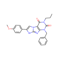 CCCn1c(=O)c2c(nc3[nH]c(-c4ccc(OC)cc4)cn32)n(Cc2ccccc2)c1=O ZINC000013648051