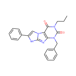 CCCn1c(=O)c2c(nc3[nH]c(-c4ccccc4)cn32)n(Cc2ccccc2)c1=O ZINC000013648049