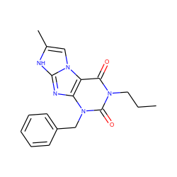 CCCn1c(=O)c2c(nc3[nH]c(C)cn32)n(Cc2ccccc2)c1=O ZINC000011687038