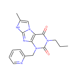 CCCn1c(=O)c2c(nc3[nH]c(C)cn32)n(Cc2ccccn2)c1=O ZINC000040393218