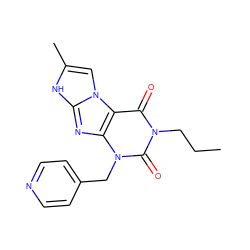 CCCn1c(=O)c2c(nc3[nH]c(C)cn32)n(Cc2ccncc2)c1=O ZINC000040847197