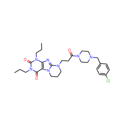 CCCn1c(=O)c2c(nc3n2CCCN3CCC(=O)N2CCN(Cc3ccc(Cl)cc3)CC2)n(CCC)c1=O ZINC000103249900