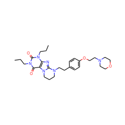 CCCn1c(=O)c2c(nc3n2CCCN3CCc2ccc(OCCN3CCOCC3)cc2)n(CCC)c1=O ZINC000653822714