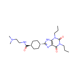 CCCn1c(=O)c2nc([C@H]3CC[C@H](C(=O)NCCN(C)C)CC3)[nH]c2n(CCC)c1=O ZINC000253678304