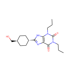 CCCn1c(=O)c2nc([C@H]3CC[C@H](CO)CC3)[nH]c2n(CCC)c1=O ZINC000253674278