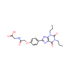 CCCn1c(=O)c2nc(-c3ccc(OCC(=O)NCC(=O)O)cc3)[nH]c2n(CCC)c1=O ZINC000012405710