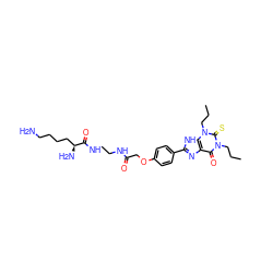 CCCn1c(=O)c2nc(-c3ccc(OCC(=O)NCCNC(=O)[C@@H](N)CCCCN)cc3)[nH]c2n(CCC)c1=S ZINC000029551076