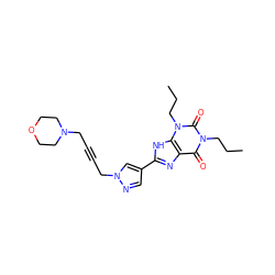 CCCn1c(=O)c2nc(-c3cnn(CC#CCN4CCOCC4)c3)[nH]c2n(CCC)c1=O ZINC001772582373