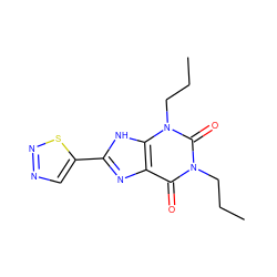 CCCn1c(=O)c2nc(-c3cnns3)[nH]c2n(CCC)c1=O ZINC000100644784