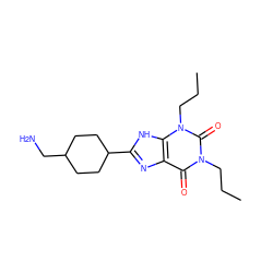 CCCn1c(=O)c2nc(C3CCC(CN)CC3)[nH]c2n(CCC)c1=O ZINC000029555032