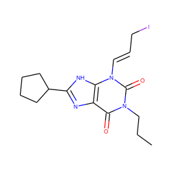 CCCn1c(=O)c2nc(C3CCCC3)[nH]c2n(/C=C/CI)c1=O ZINC000027639858